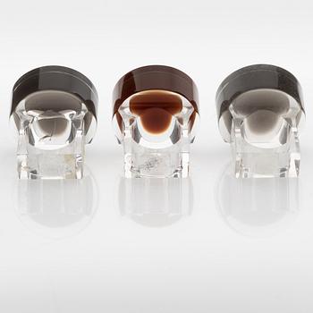 Siv Lagerström, three acrylic plastic rings. Engraved works from the 1970s.