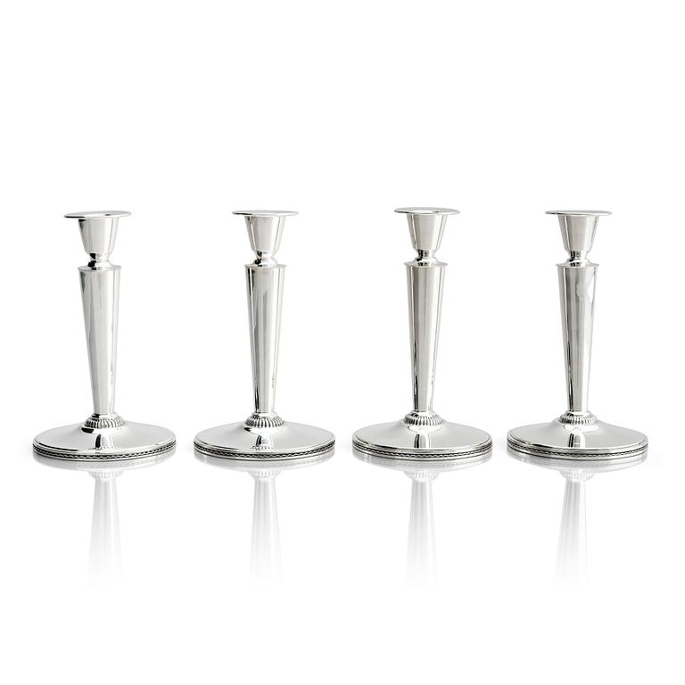 Eric Råström, four silver candlesticks, company CG Råström, Stockholm, Sweden 1965-1973.
