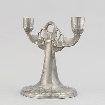 Vas och kandelaber, tenn, jugend, Kayserzinn, Tyskland, tidigt 1900-tal.