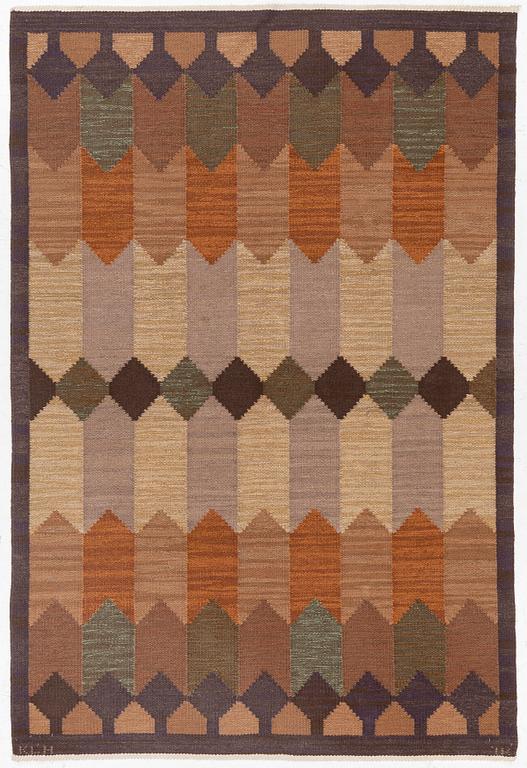 Irma Kronlund, a 'Höstdis' flat weave carpet, Kronobergs Löns Hemslöjd, sweden, signed KLH & IK, ca 222 x 150 cm.