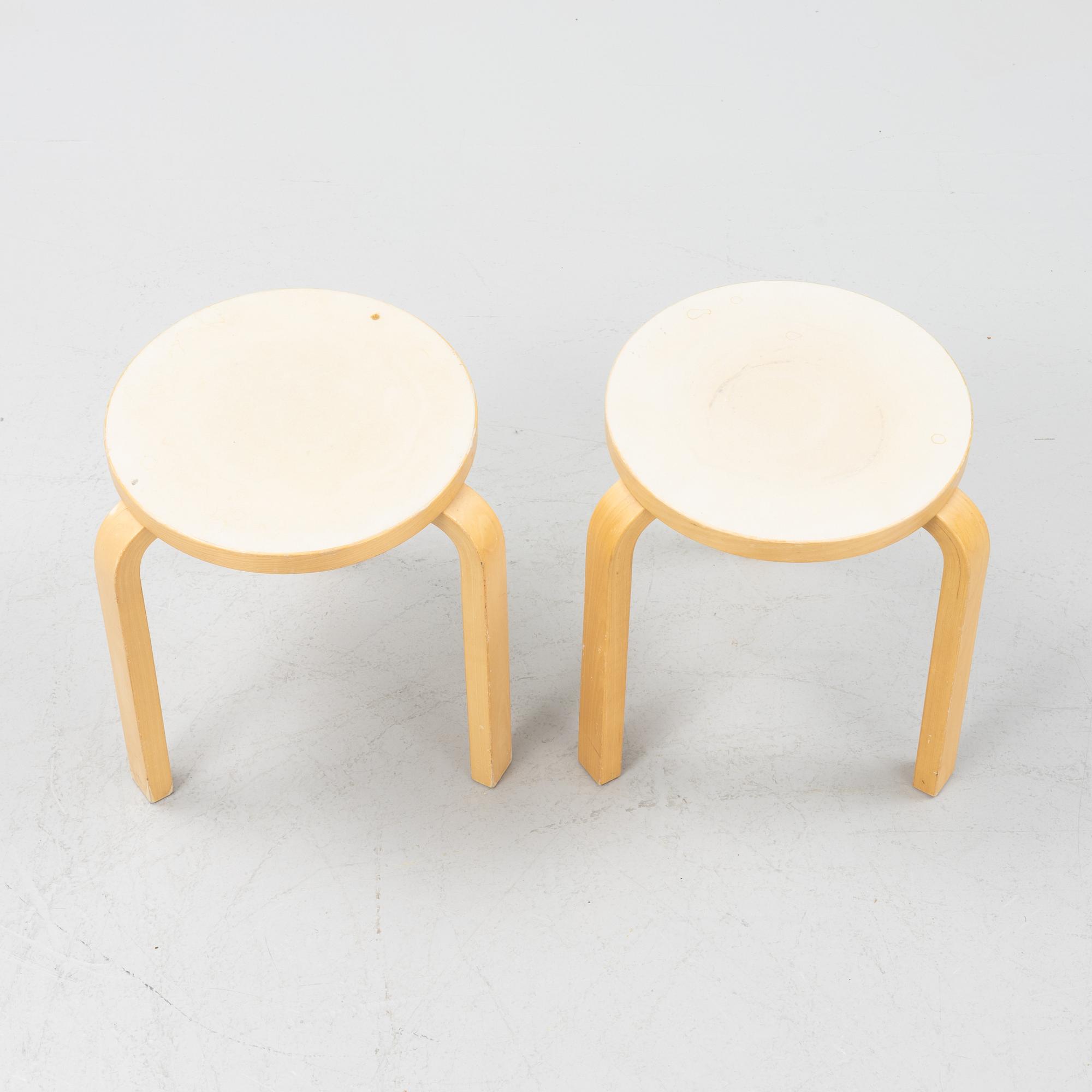 Alvar Aalto, a pair of model 60 stools, Artek, Finland.