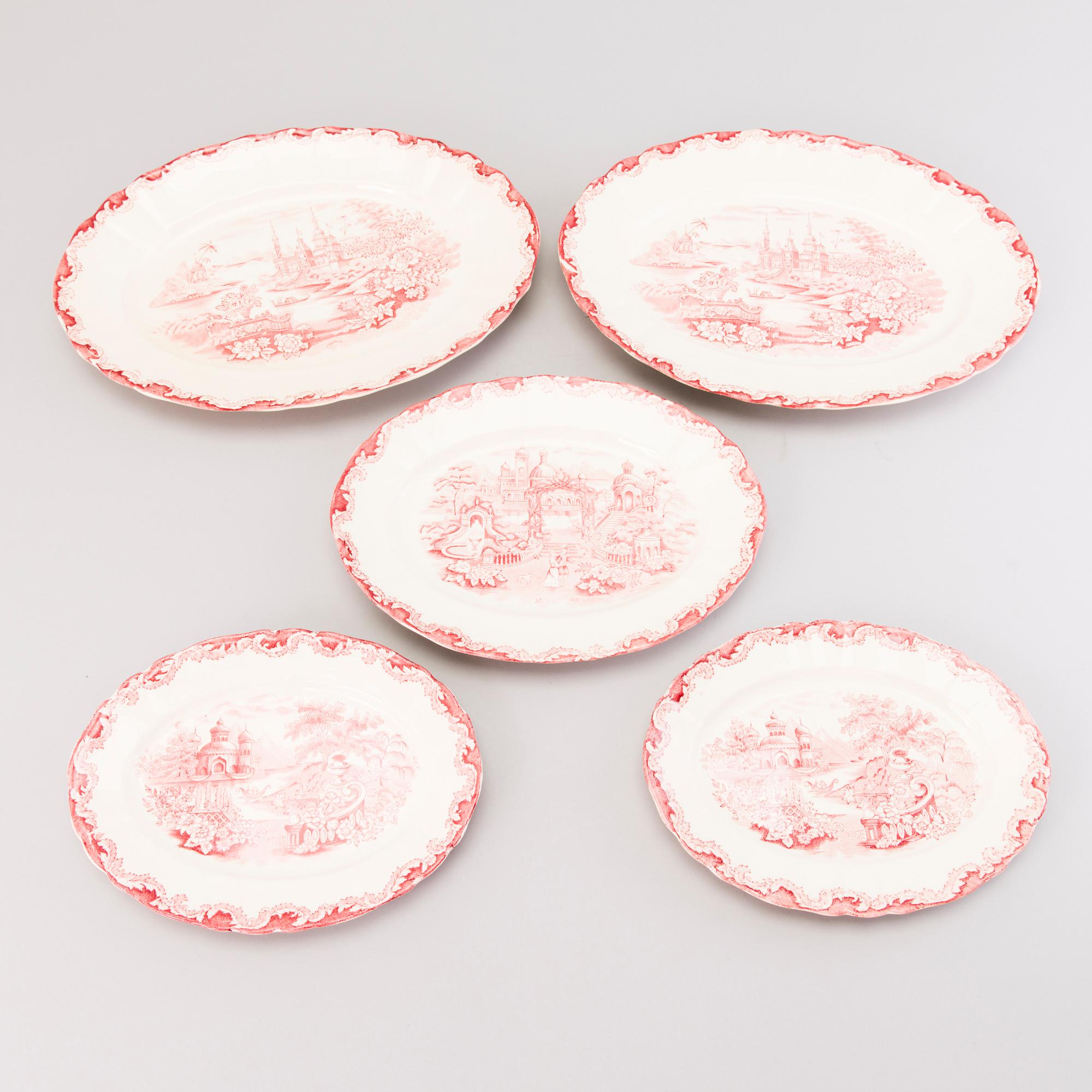 MATSERVIS, 157 delar, flintgods, "Bengali, röd", Rörstrand, 1940-tal.