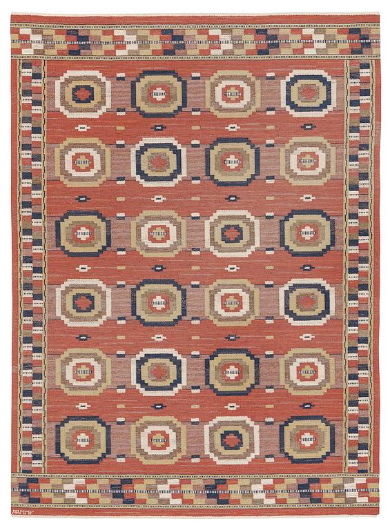 Märta Måås-Fjetterström, a 'Röda Åttan', flat weave, c. 285 x 215 cm, signed AB MMF.