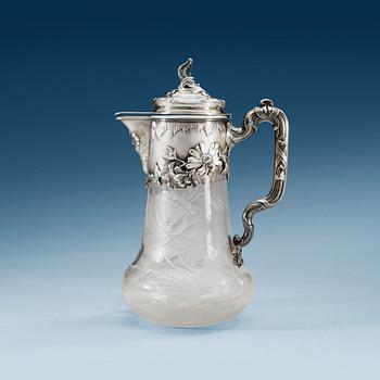 791. A Russian 20th century glass and parcel- gilt jug.