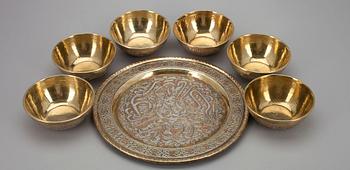 FAT och SKÅLAR, 6 st, mässing, koppar och silver, Persien 1900-tal.