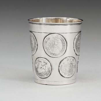 A Austrian-Hungarian early 18th century parcel-gilt beaker, unmarked.