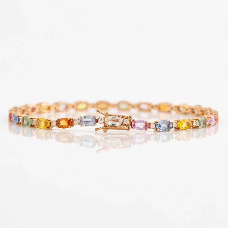 Bracelet 18K gold with multi-coloured sapphires and brilliant-cut diamonds.