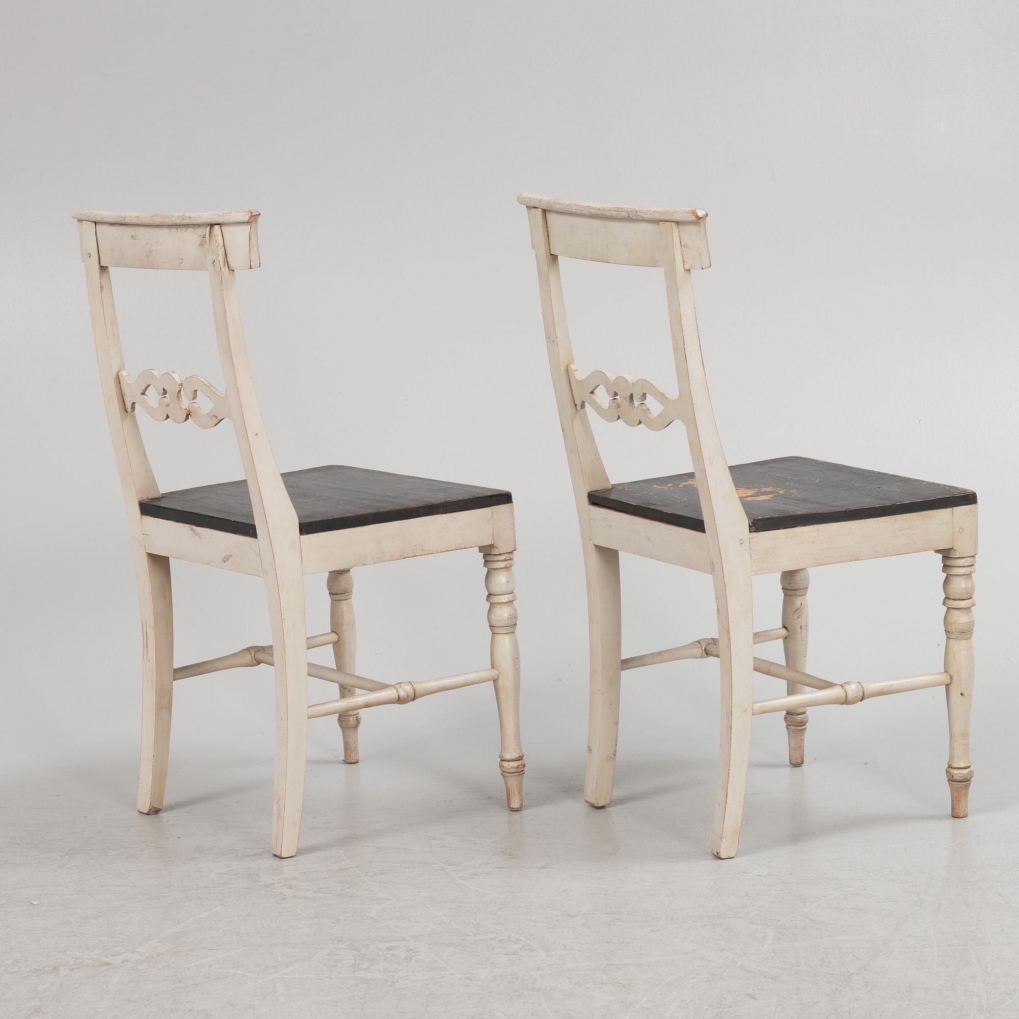 Six painted chairs, 19th Century.