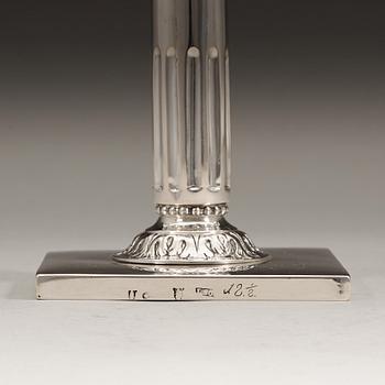 A pair of 18th century silver candlesticks, Lars Boye, Stockholm 1778.