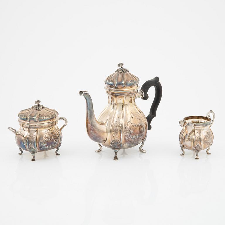 Kaffeservis 3 delar, rokokostil,  sterlingsilver, Axel Salomonsen, Danmark, (1933-77).