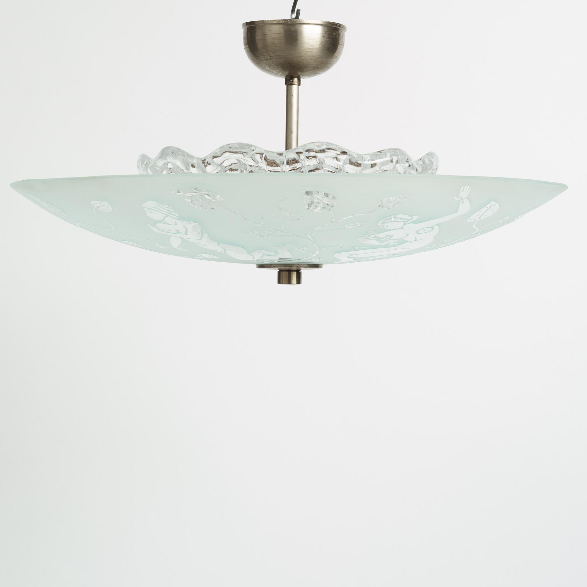 Edward Hald, a model 'HD 8581' ceiling light, Orrefors, 1940's.