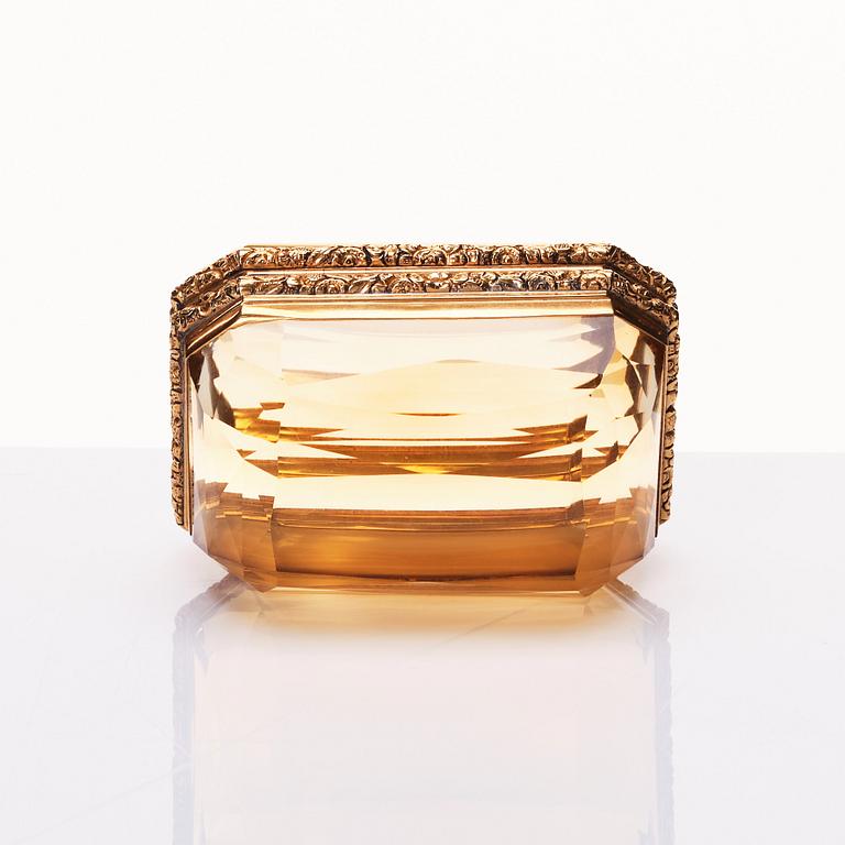 A probably English 19th century citrine and gold box.