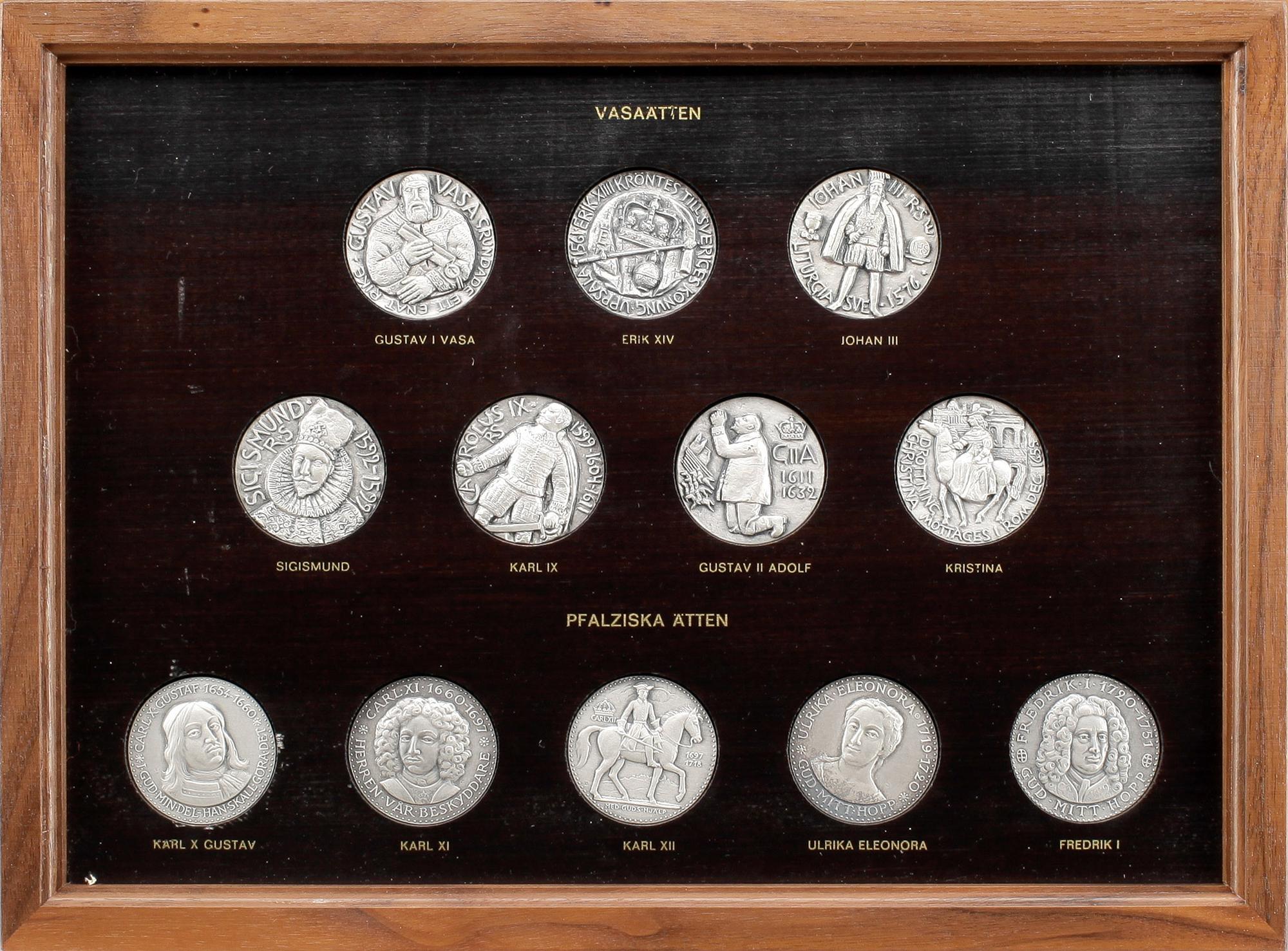 MEDALJSAMLING, 60 st, silver, "Sverige och dess regenter under 1000 år", Sporrong AB 1976-79. Silvervikt ca 2800 gram.