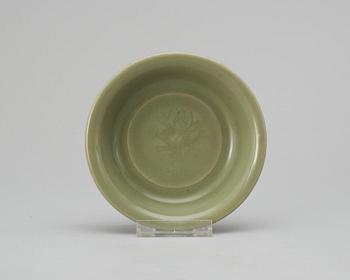 611. A celadon green Ming plate.