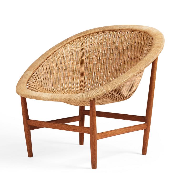 Nanna Ditzel, a teak and rattan easy chair, Ludvig Pontoppidan, Denmark 1950s.