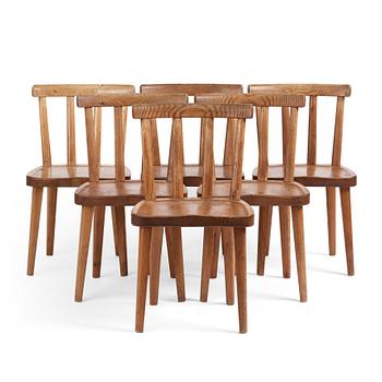 Axel Einar Hjorth, a set of six "Utö" stained pine chairs, Nordiska Kompaniet 1930s.