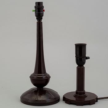 a set of three bakelite table lamps, ca 1930's.