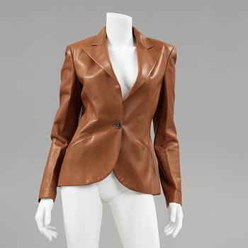 A brown leather jacket by Ralph Lauren.