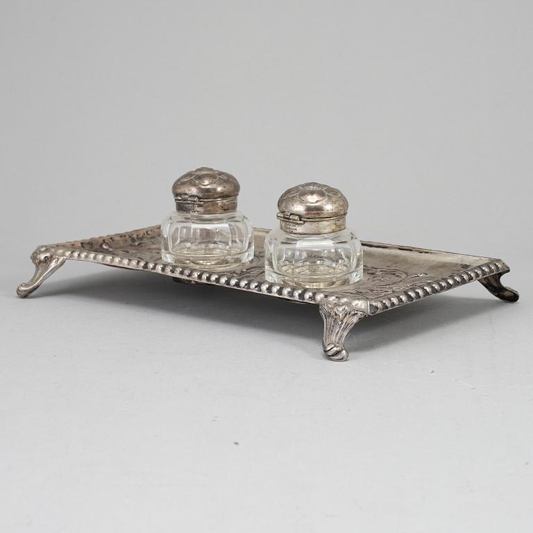 A silver and glass inkwell, Henrik Möller, Trondheim, Norway.