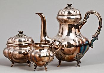 KAFFESERVIS, 3 delar, silver, rokokostil, Emil Hermann, Weldstetten, Tyskland, 1921-1950. Tot vikt ca 663 g.