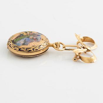 Pocket watch, 18K gold enamel, 29,5 mm.