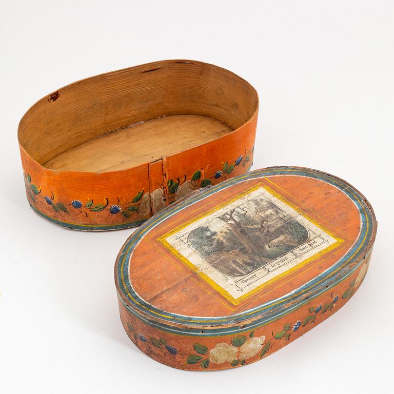 Two Swedish painted boxes with cover, 19th Century.