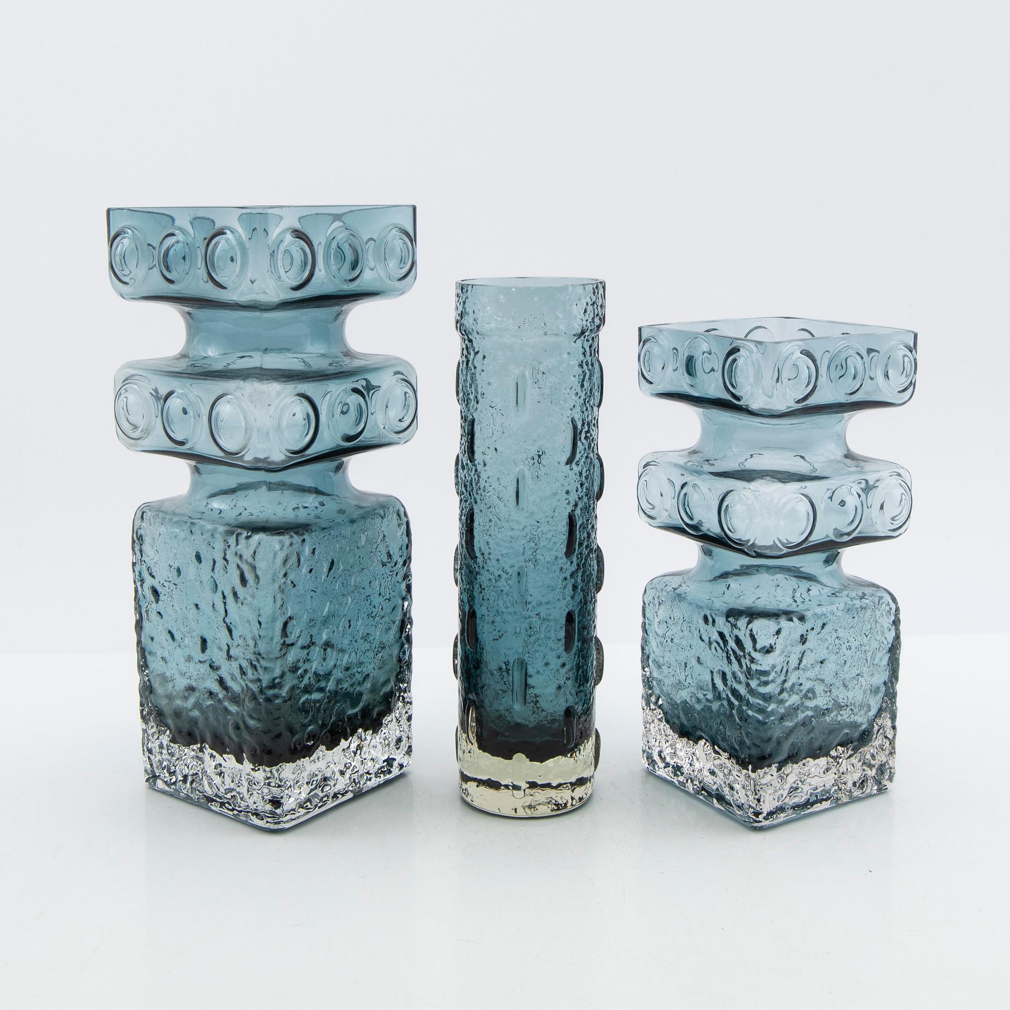 Tamara Aladin, vases, 3 pcs, glass, "Kehrä", Riihimäen Lasi, Finland, 1960s/70s.