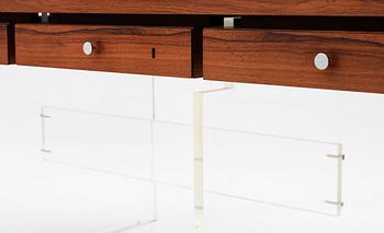 A Poul Nørreklit palisander top desk with plexiglass base, Sigurd Hansens Møbelfabrik, Denmark 1960's.