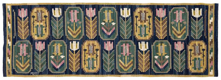Märta Måås-Fjetterström, a flat weave textile, 'Medaljongerna', c. 118 x 41 cm, signed AB MMF.