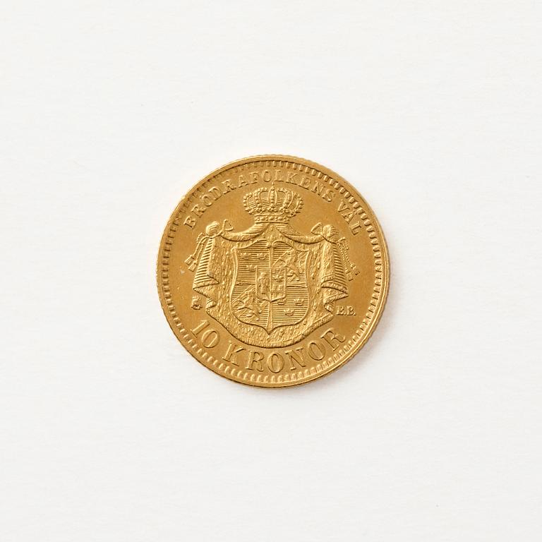 Gold coin, Oscar II, Sweden. 10 kronor, 1883.