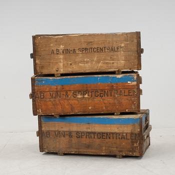 LÅDOR, 3 stycken, AB Vin- & Spritcentralen, 1900-talets första hälft.