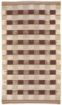 RUG. "Schackrutig, brun". Reliefrya (knotted pile in some areas). 239 x 134,5 cm. Signed AB MMF BN.