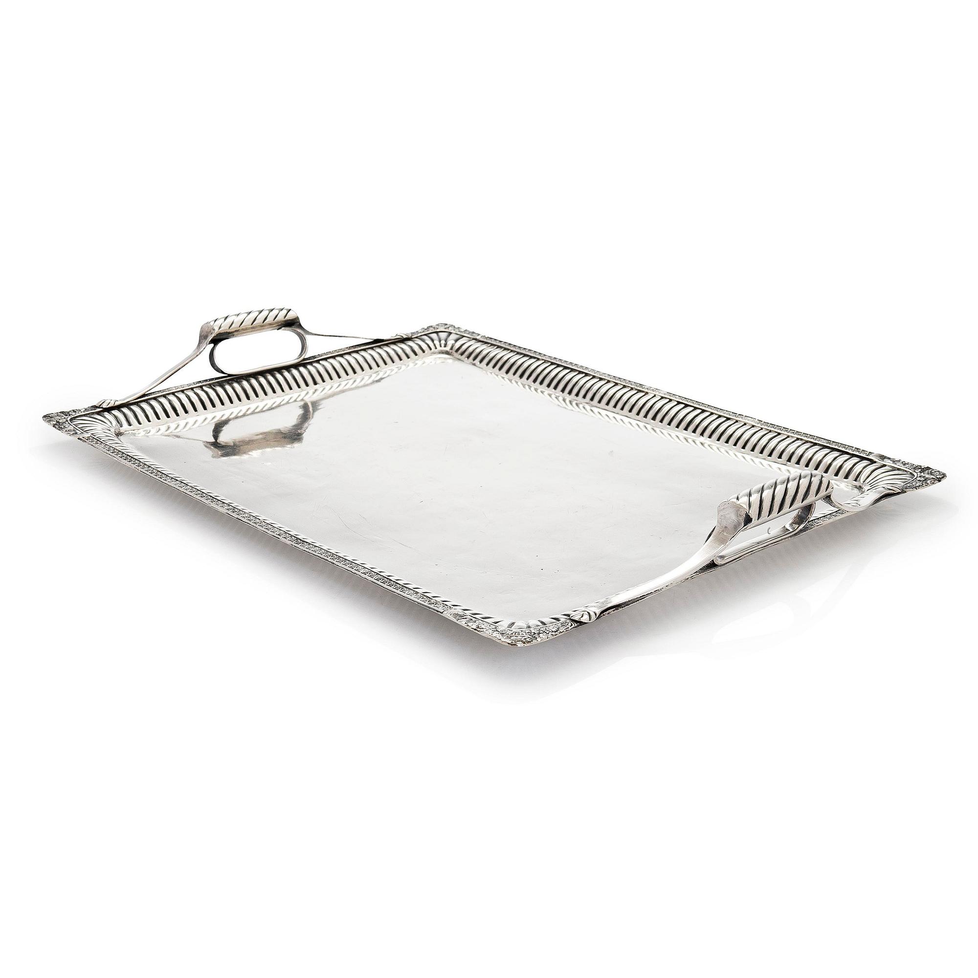 A silver tray, Saint Petersburg 1826. Unidentified maker's mark, Cyrillic M.F.