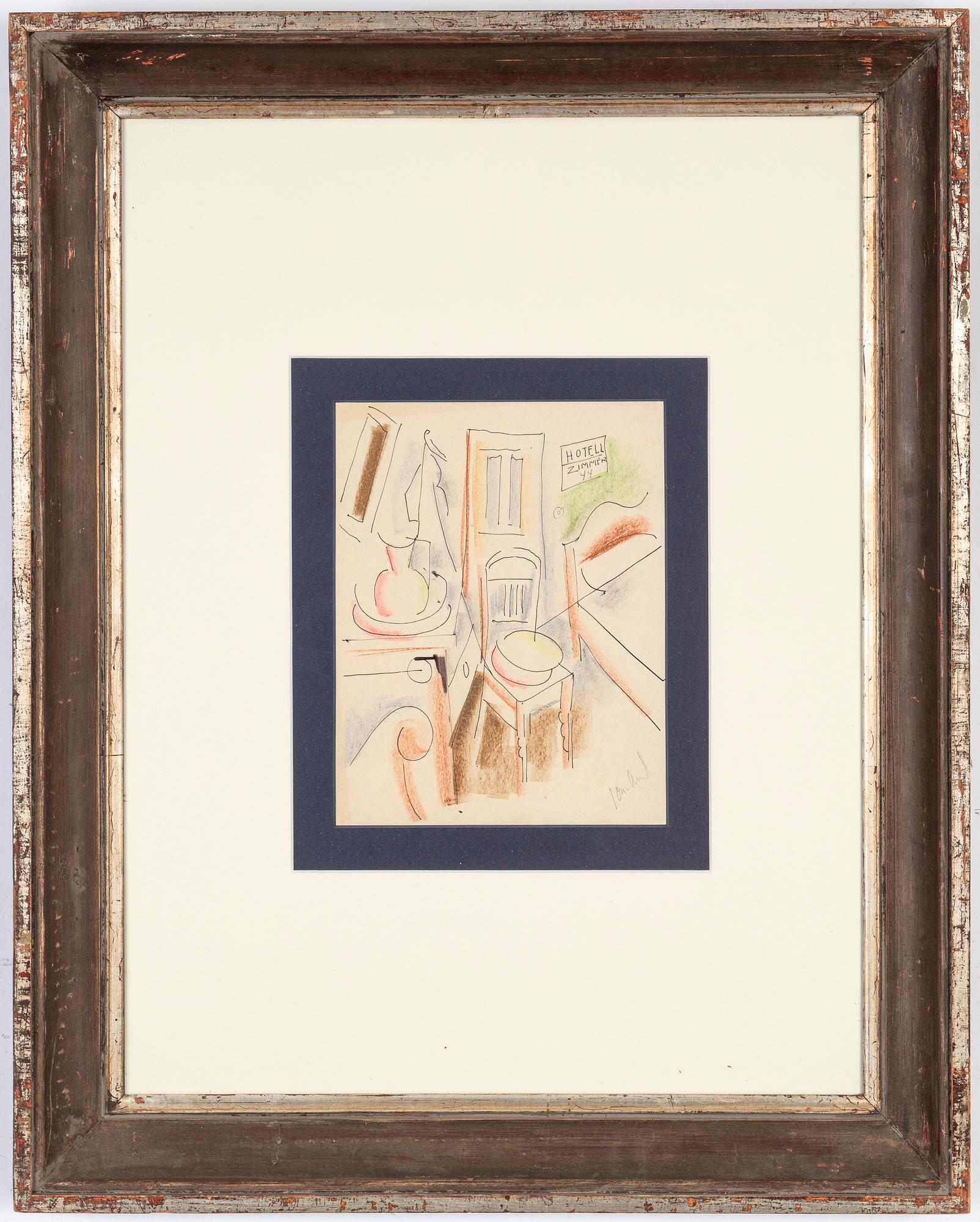 John Jon-And, blandteknik på papper, signerad.