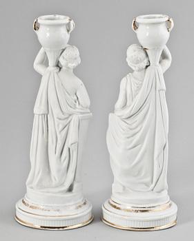 LJUSSTAKAR, ett par, parian, troligen Frankrike, 1800/1900-tal.