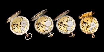 FICKUR, 4 st, en av doublé, tre av silver, Omega, 1900-talets första hälft.