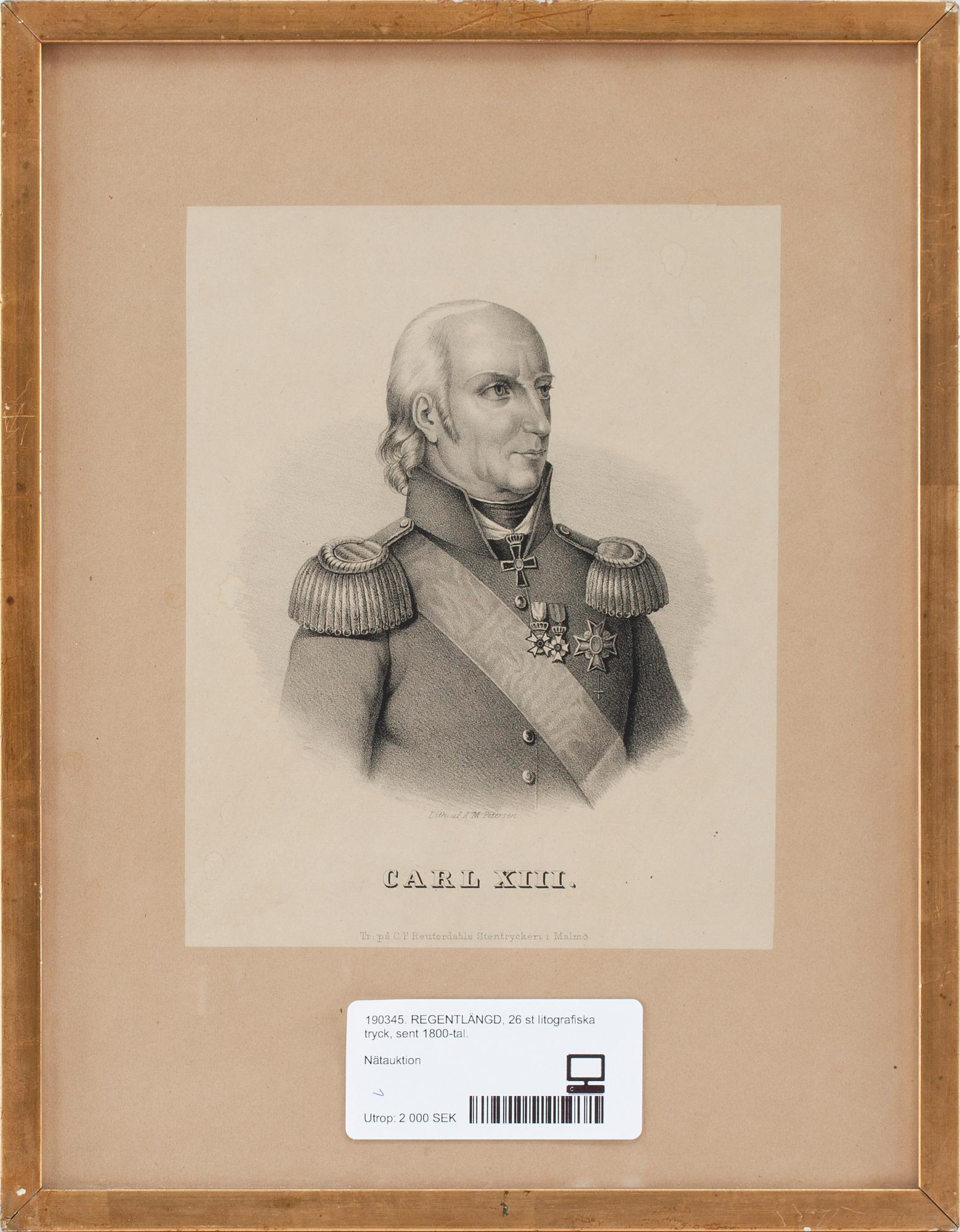 REGENTLÄNGD, 26 st litografiska tryck, sent 1800-tal.