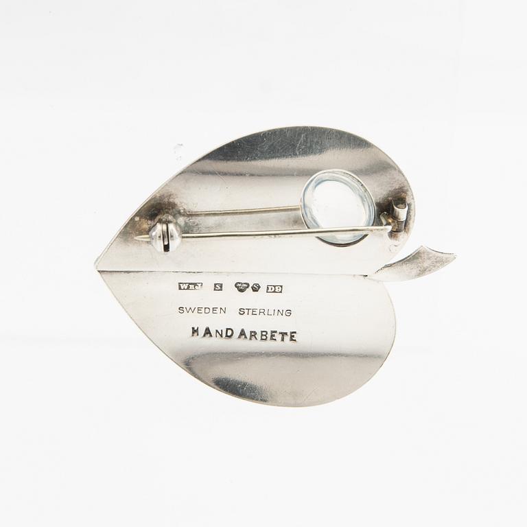 Brooch, sterling silver with rock crystal, Atelier Waldermar Jonsson, Skara, 1954.