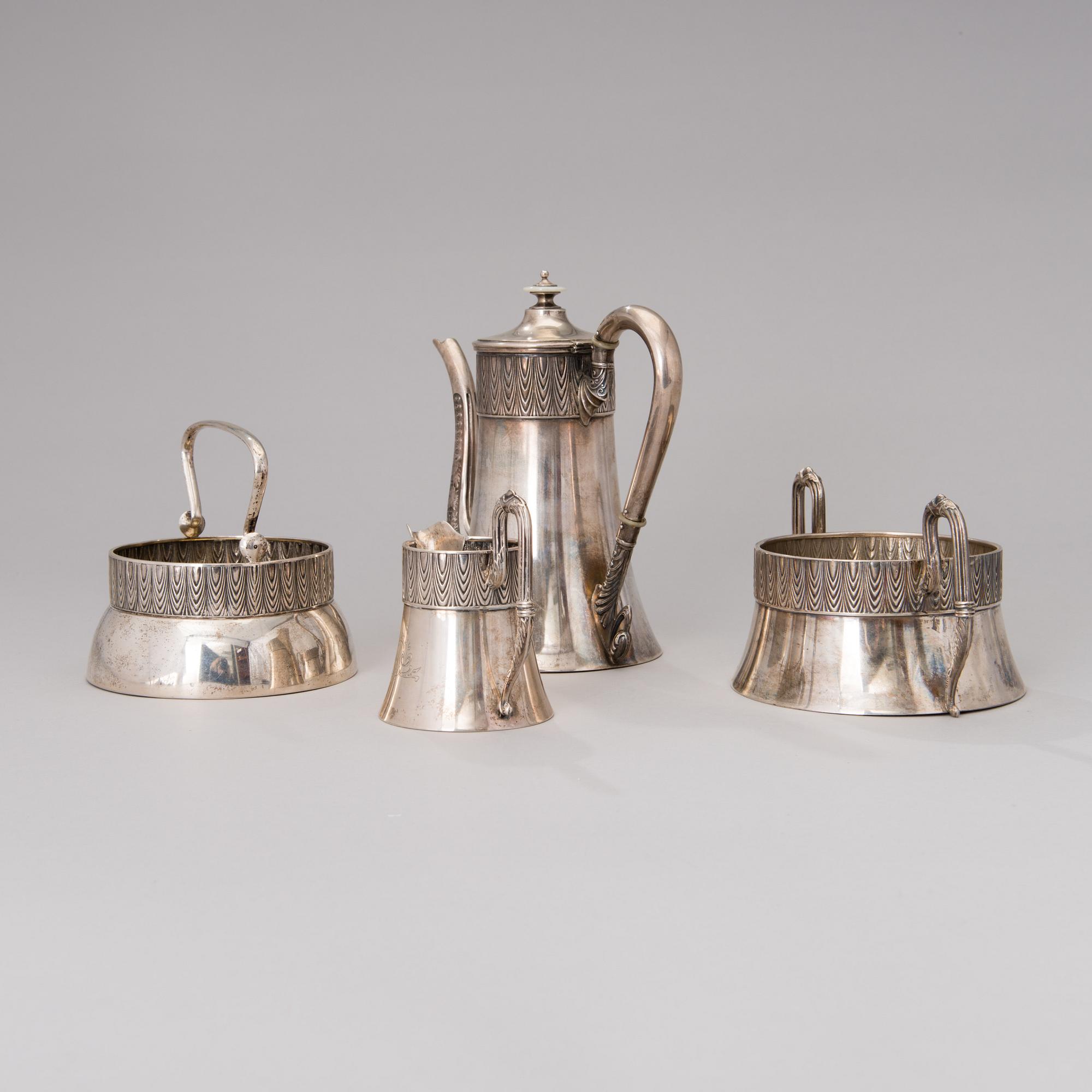 KAFFESERVIS 4 DELAR, silver, Vasily Agafonov Moskva  1908-17.