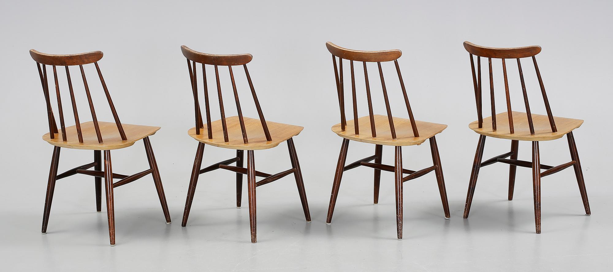 STOLAR, 4 st, "Fanett", Ilmari Tapiovaara, Edsbyverken, formgiven 1955, dessa exemplar 1958-59.