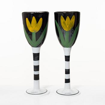 Ulrica Hydman-Vallien, vinglas, 12 st, Kosta Boda, Artist Collection / Atelier / Limited Edition.