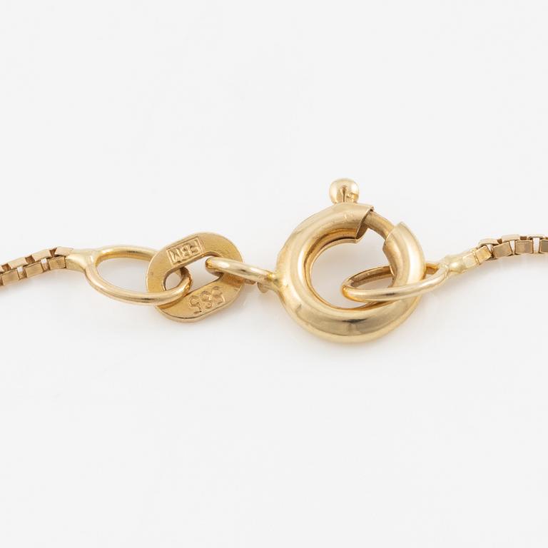 Pendant with chain, 14K gold with probably Eilat stone.