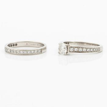 Cartier two rings platinum with round brilliant-cut diamonds.