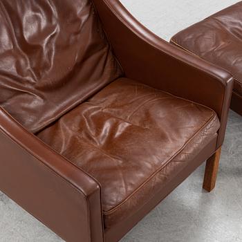 Børge Mogensen, a leather easy chair and foot rest, model 2204, Frederica Stolefabrik, Denmark,