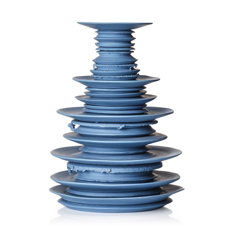 Gustaf Nordenskiöld, a unique porcelain object/ candlestick 'R.p.m - a rotation in stillness' (blue no 1), circa 2009.