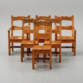 Six pine chairs, mid 20th Century.