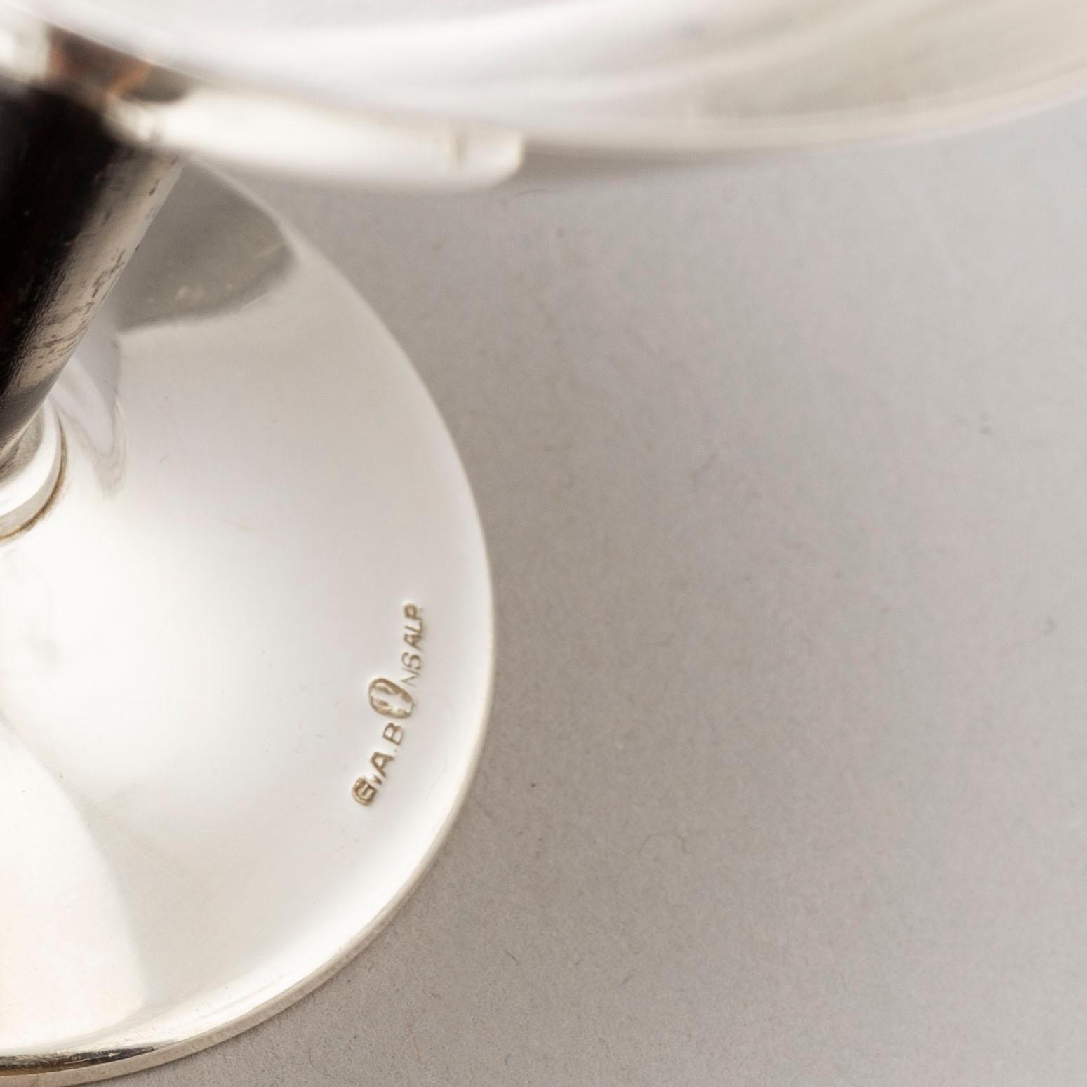 FOLKE ARSTRÖM, cocktailglas, 6 st, samt  bricka, nysilver, 1930/40-tal.