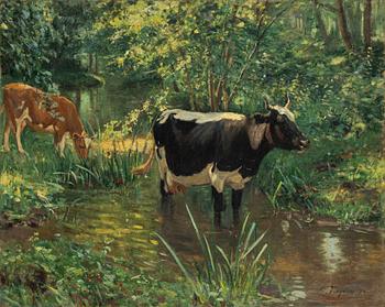 Carl Trägårdh, Summer Landscape with Cows by a Stream.