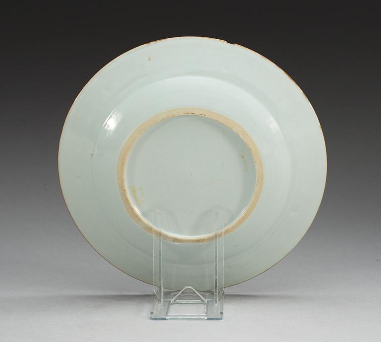 A rare famille rose dinner plate after model by Cornelis Pronk, Qing dynasty, Qianlong (1736-95) circa 1738.