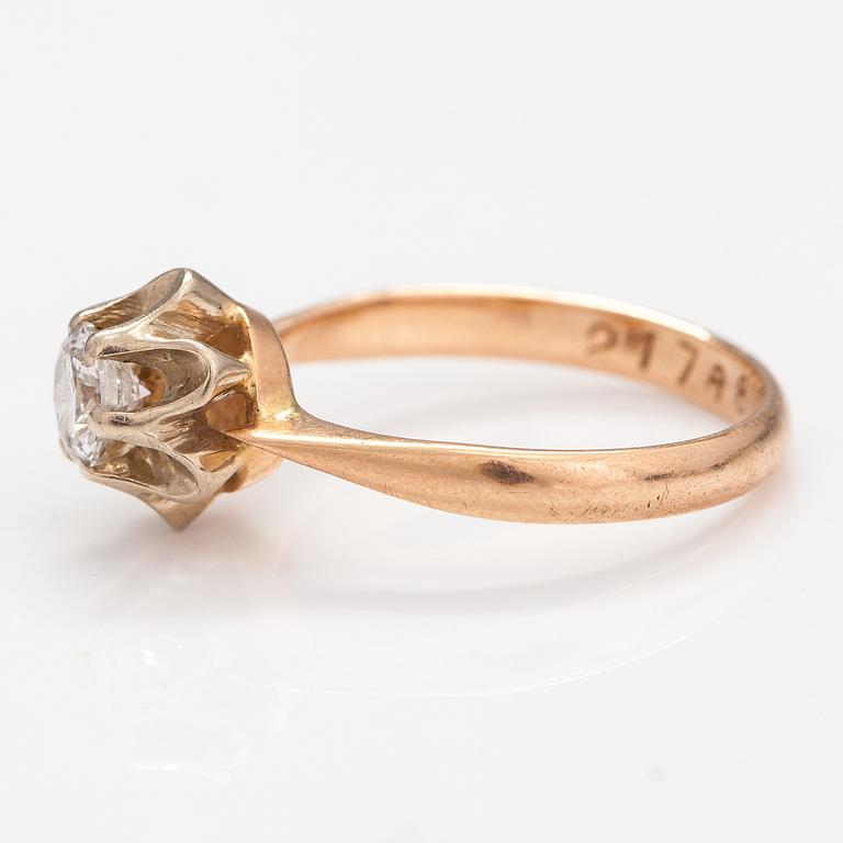 A 14K gold ring with a ca. 0.50 ct diaomond. Russia.